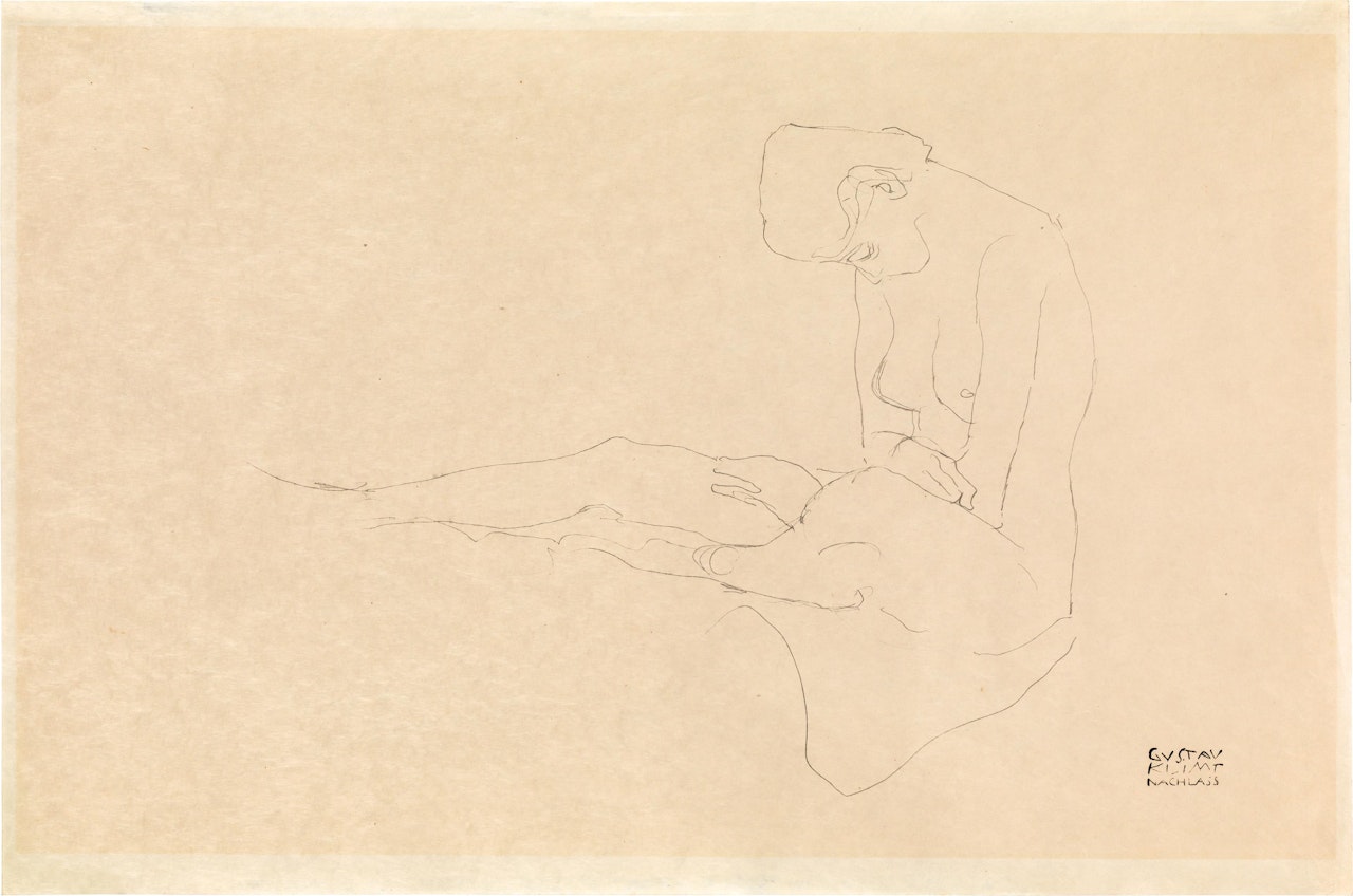 Sitting nude to the left by Gustav Klimt
