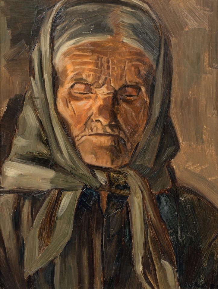 Porträt einer Bäuerin mit Kopftuch by Max Weiler