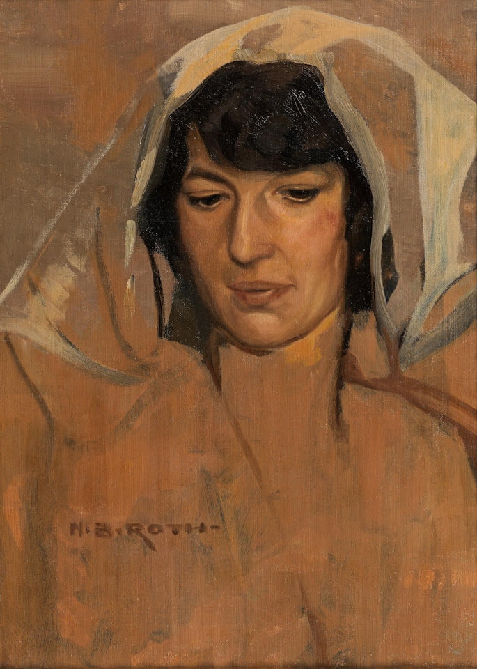 Porträt einer Dame mit weißem Schleier by Norbertine Bresslern-Roth