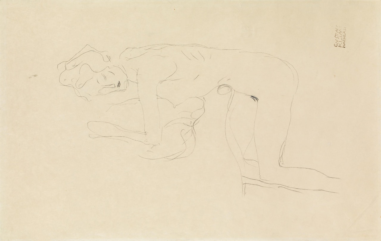 Kneeling nude facing left by Gustav Klimt