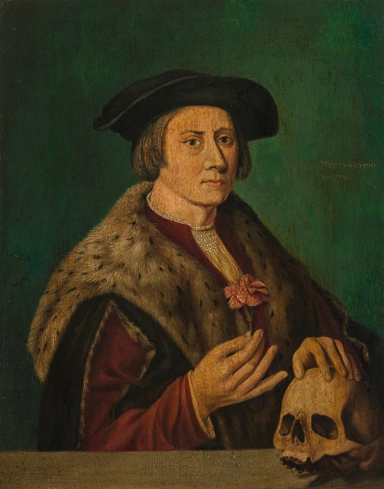 Portrait of the medic William Hutts with Vanitas symbols by English School