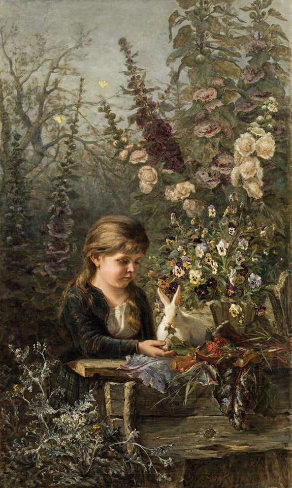 Girl with a white rabbit by Olga Wisinger-Florian