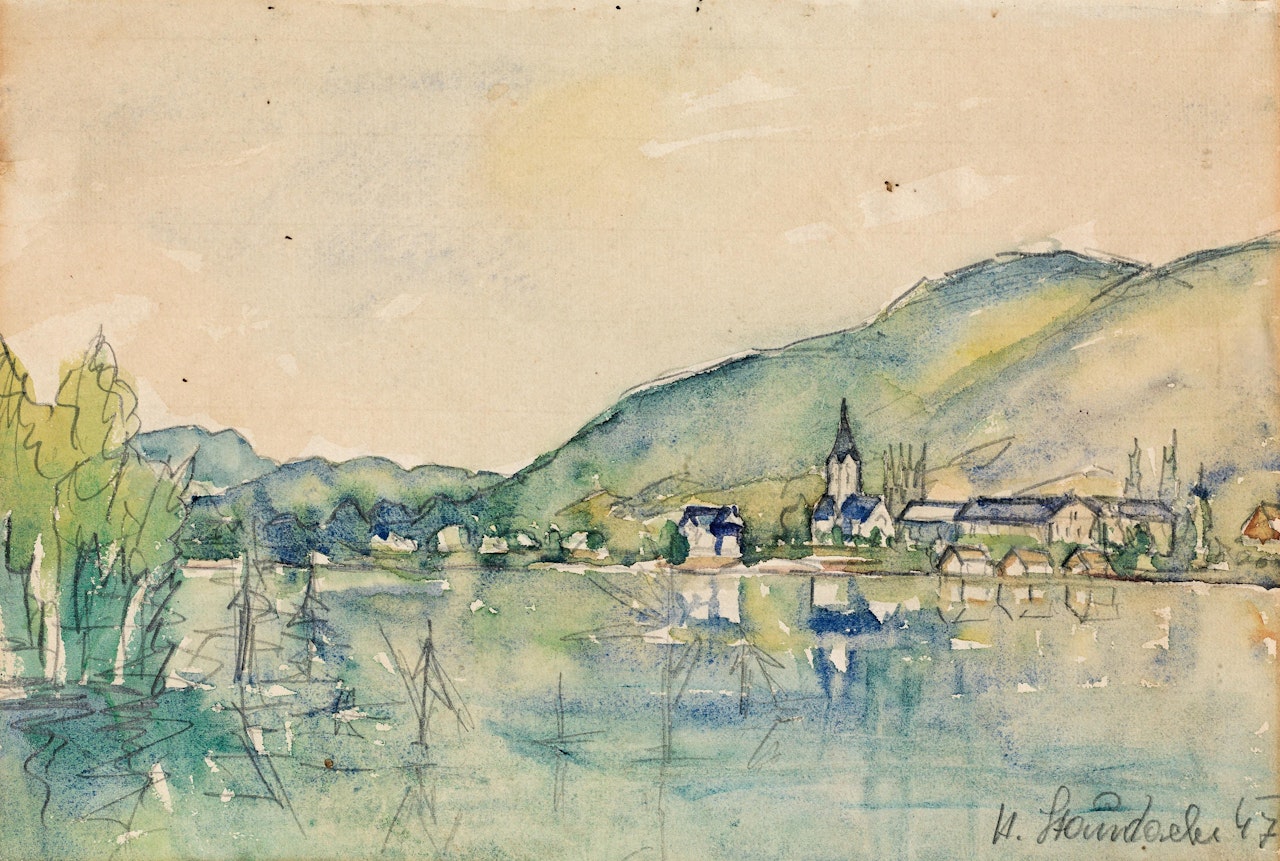 Ossiacher See with view on the monastery of Ossiach by Hans Staudacher
