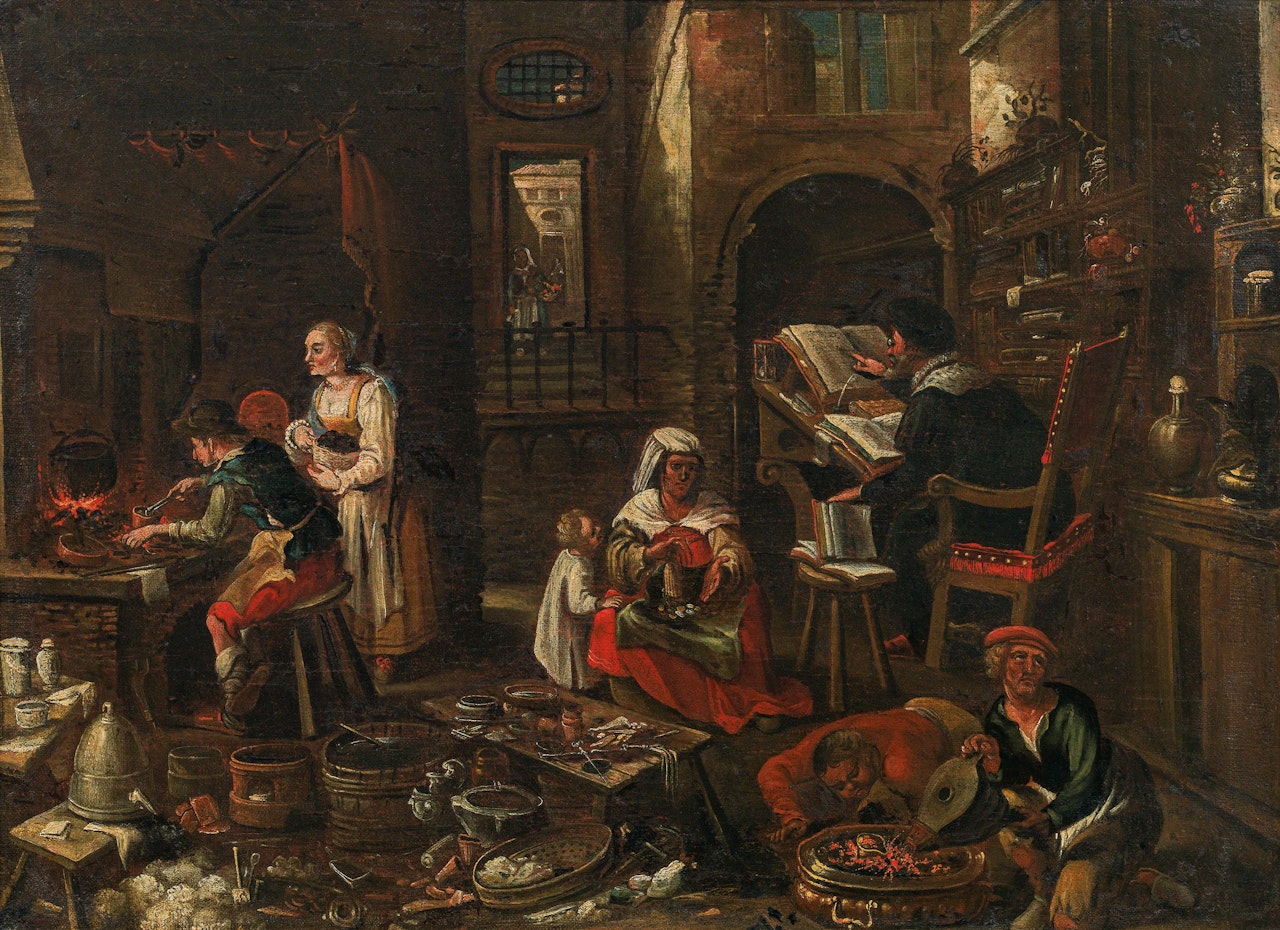 Alchemists' workshop by German School