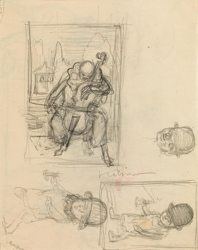 Cello player (sketches, verso and recto) by Alfred Kubin