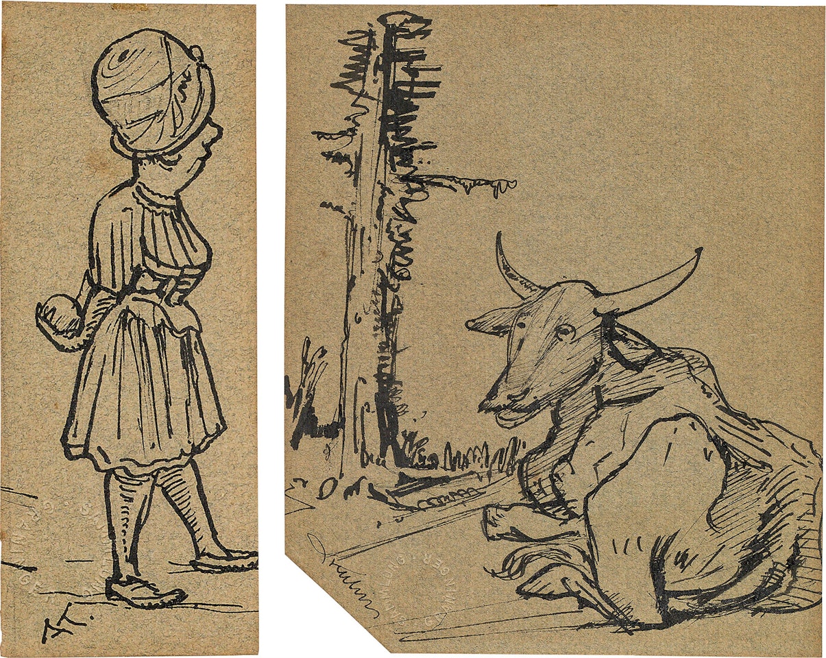 Mixed lot: two pen and ink drawings from Orbis pictus by Alfred Kubin