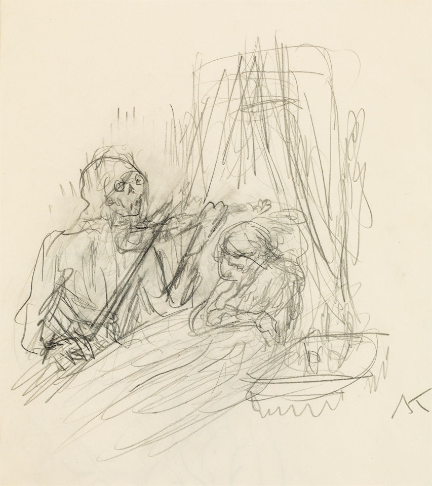 The violinist - study for: Ein neuer Totentanz recto, animal study verso by Alfred Kubin