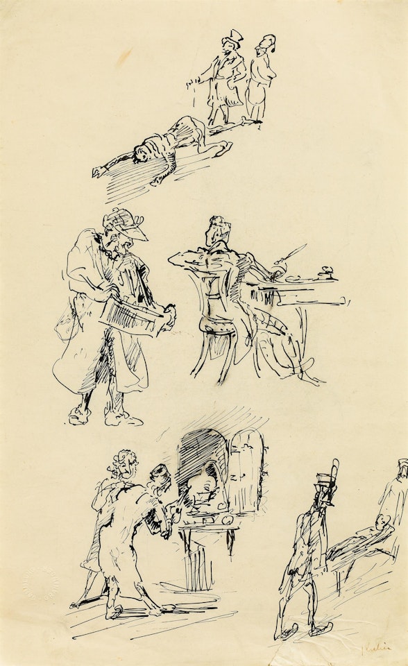 Studies for E.T.A. Hoffmann: the sandman recto, figure studies verso by Alfred Kubin