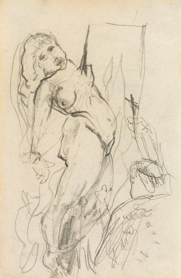 Witch on pole (sketches recto and verso) by Alfred Kubin