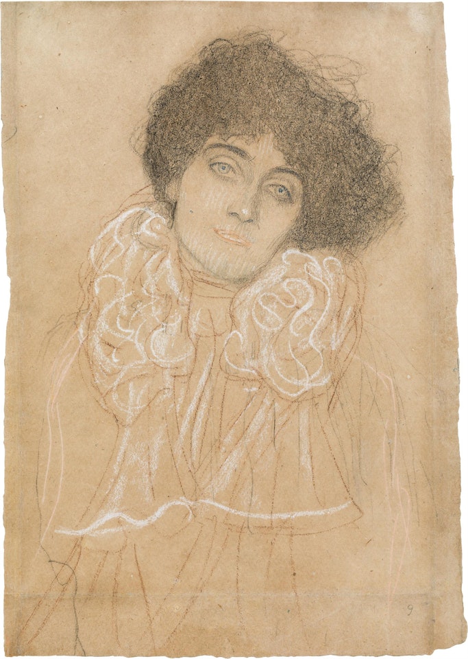 Lady's bust portrait from the front by Gustav Klimt