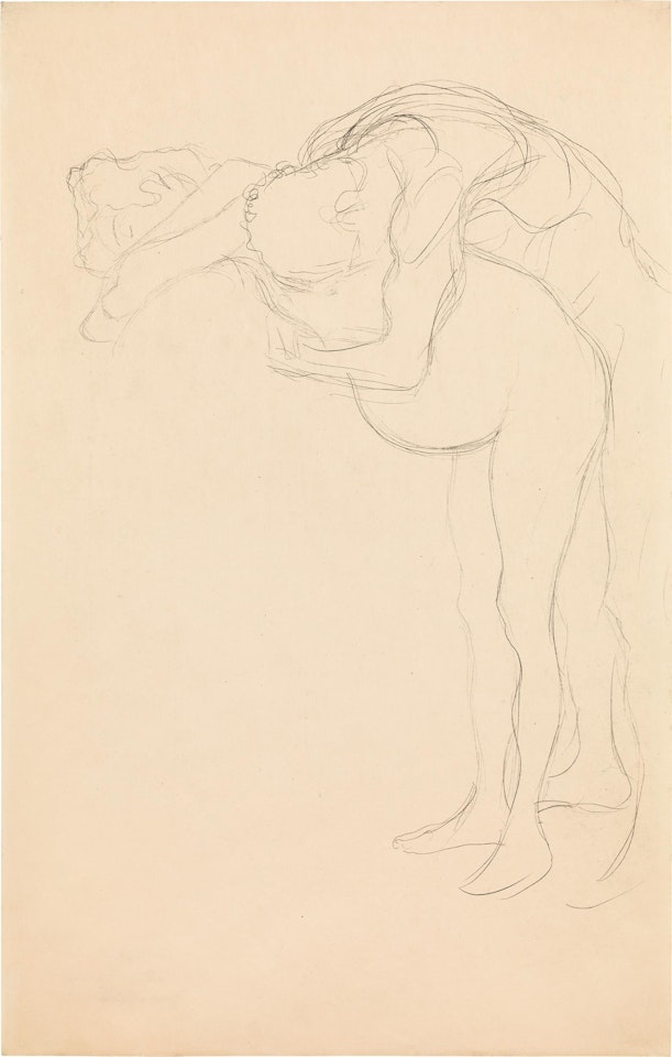 Pregnant woman bending forward, embraced by a man (study in the context of "Die Hoffnung II") by Gustav Klimt