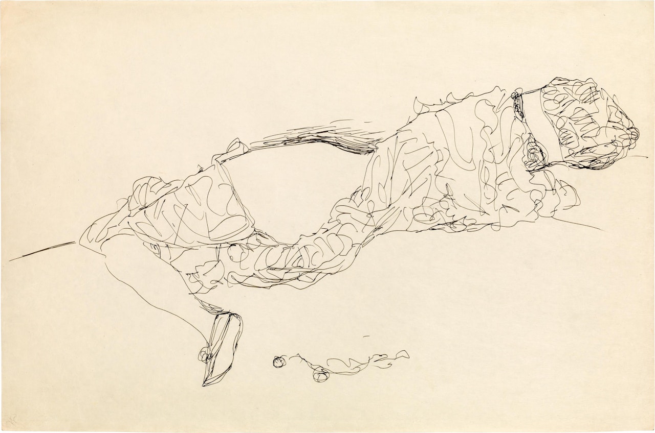 Lying semi-nude to the right by Gustav Klimt