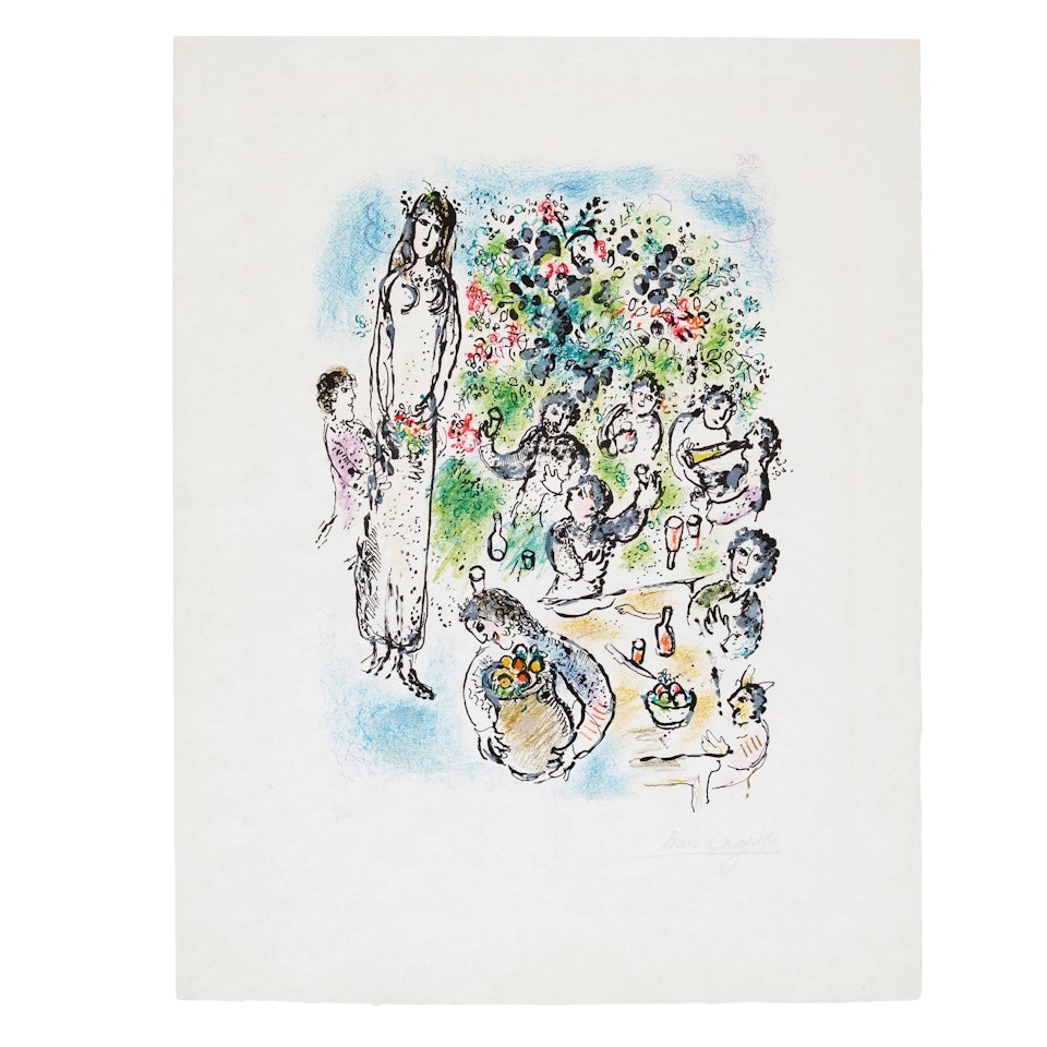 Tous alors, ayant leurs coupes pleines versaient des libations... from Sur la terre des Dieux by Marc Chagall