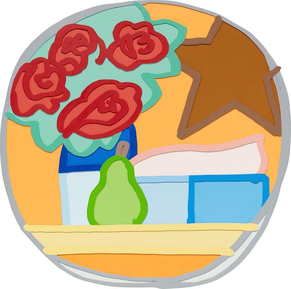 Still Life with Four Roses and Pear by Tom Wesselmann