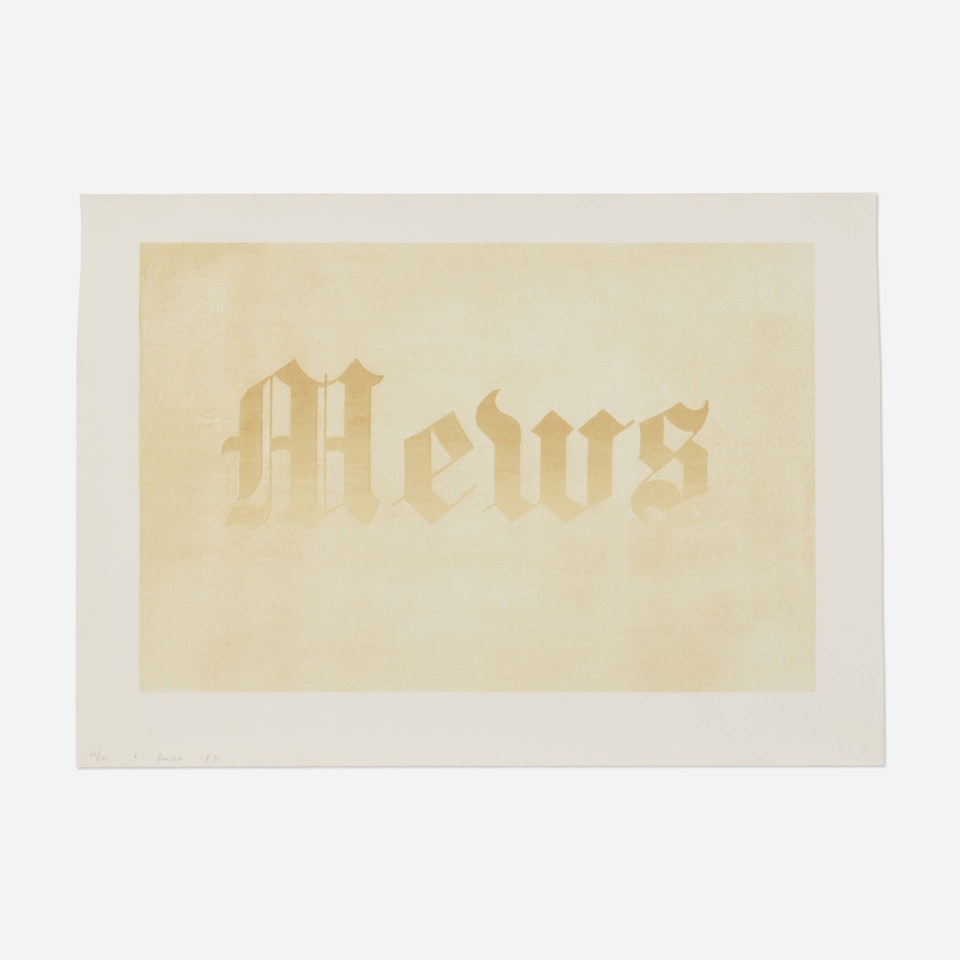 Mews (from the News, Mews, Pews, Brews, Stews & Dues portfolio) by Ed Ruscha