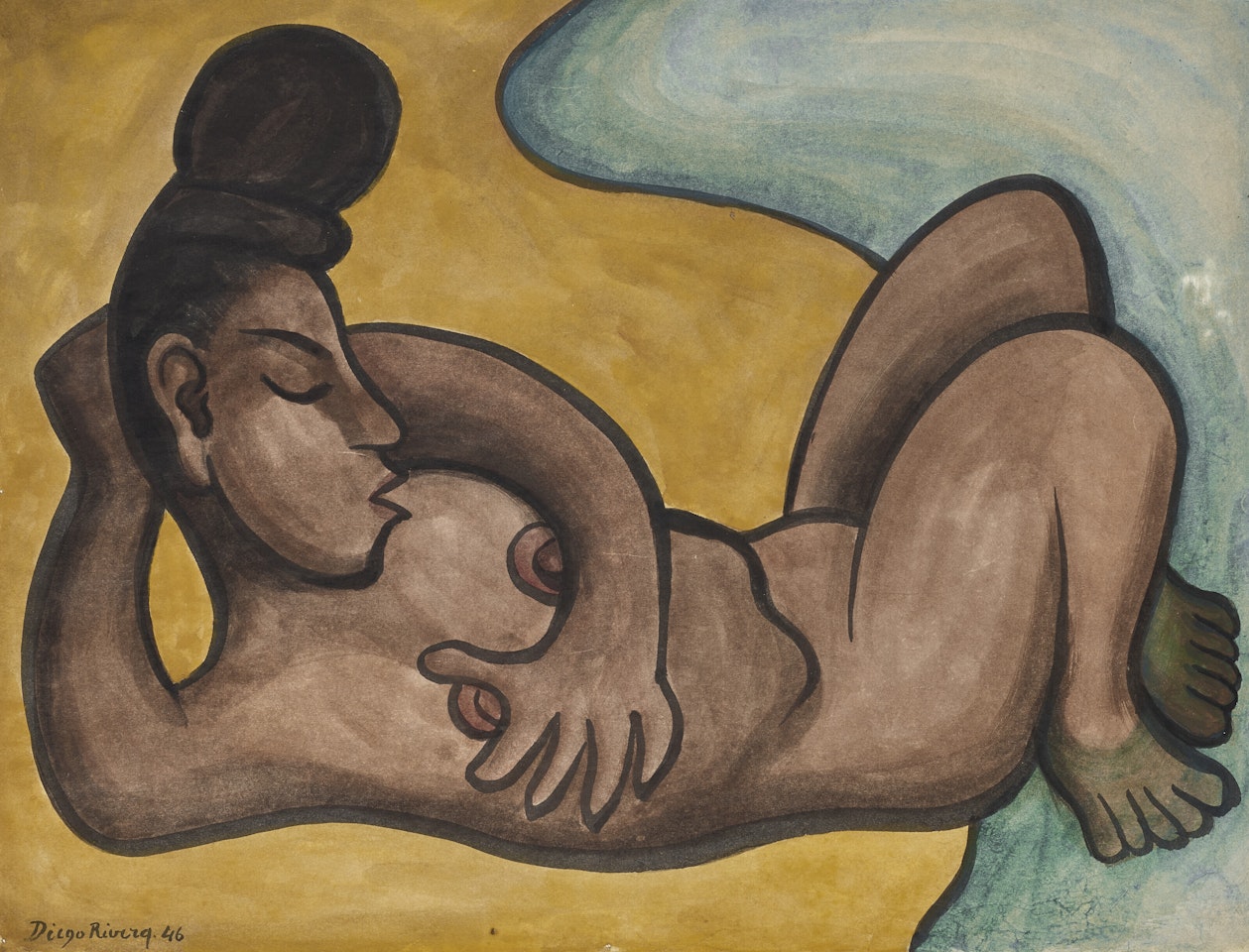 La bañista en el río (Juchitán, Oaxaca) by Diego Rivera