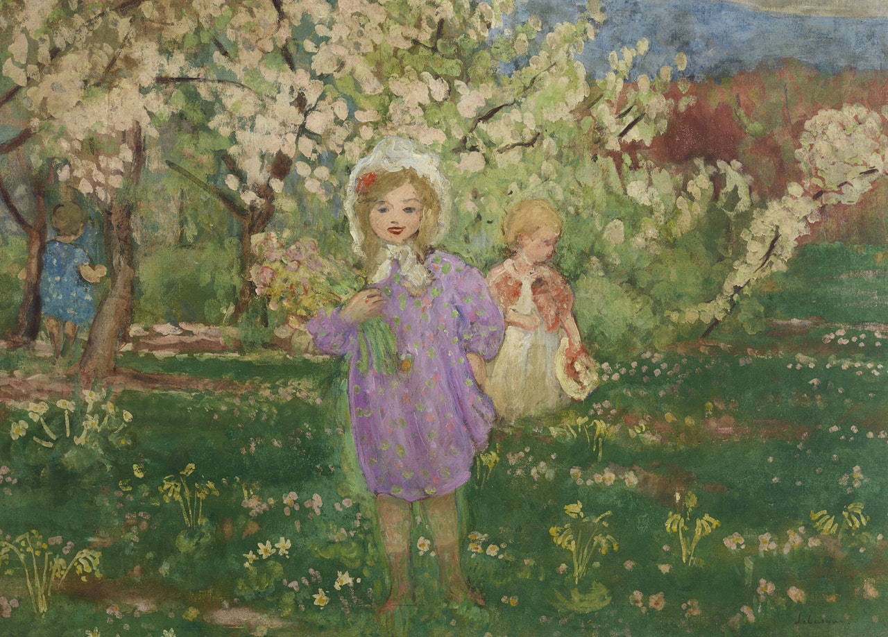 Enfants dans un verger fleuri by Henri Lebasque