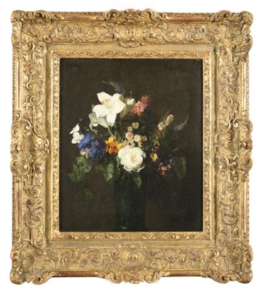 Bouquet of lilies and roses in a vase by Henri Fantin-Latour