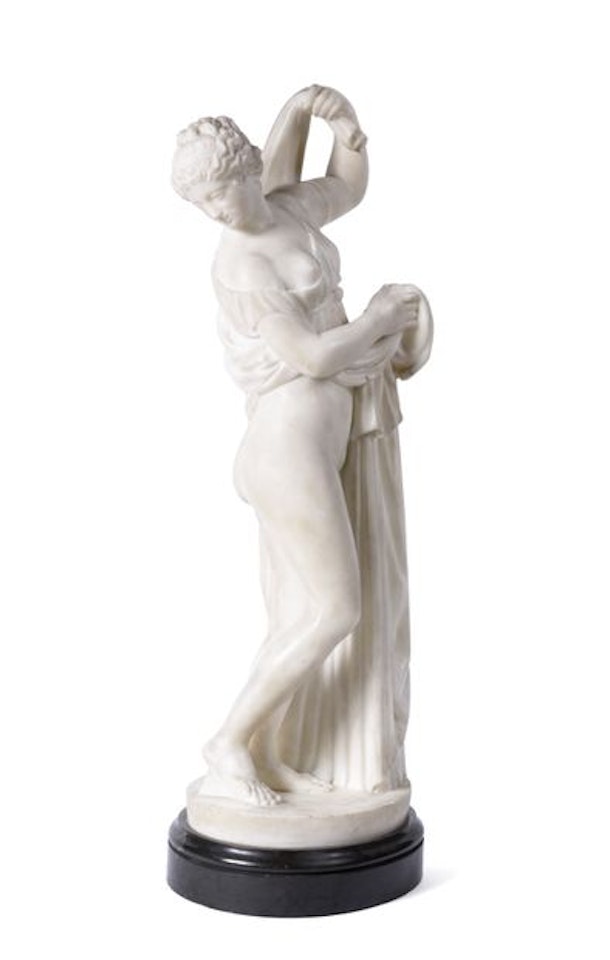 Young draped woman undressing by French School