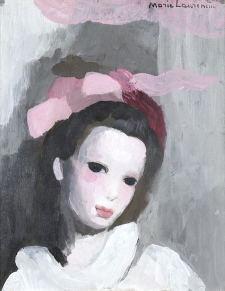 PORTRAIT OF A WOMAN WITH A PINK RIBBON by Marie Laurencin