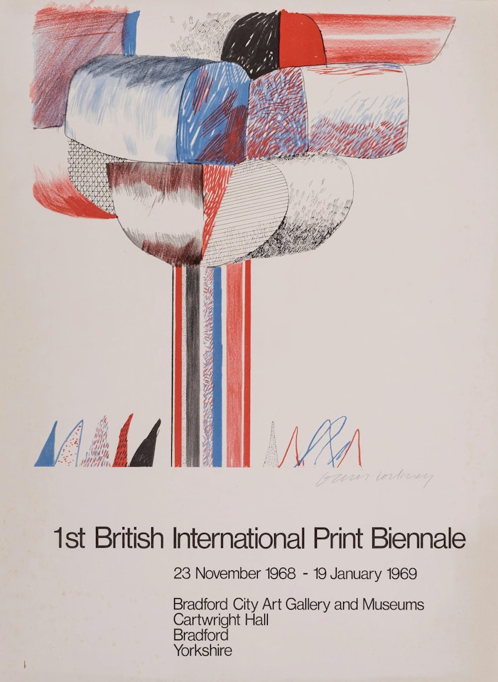 1st British International Print Biennale Poster (Baggott 14) by David Hockney