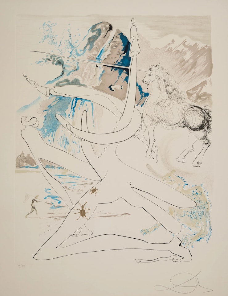L"unicorne laser désintégre les cornes de rhinoceros cosmique, from La Conquête du Cosmos (Field 74-12-H; M&L 646a) by Salvador Dali