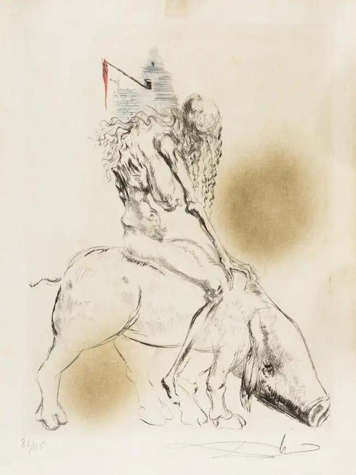 Femme au cochon (Field 69-1B; M&L 299k) by Salvador Dali