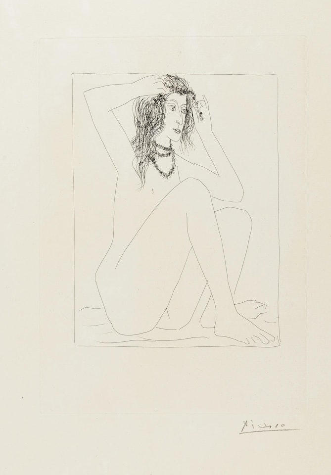 Naked Woman Crowning Herself with Flowers, from La Suite Vollard (Bloch 135) by Pablo Picasso