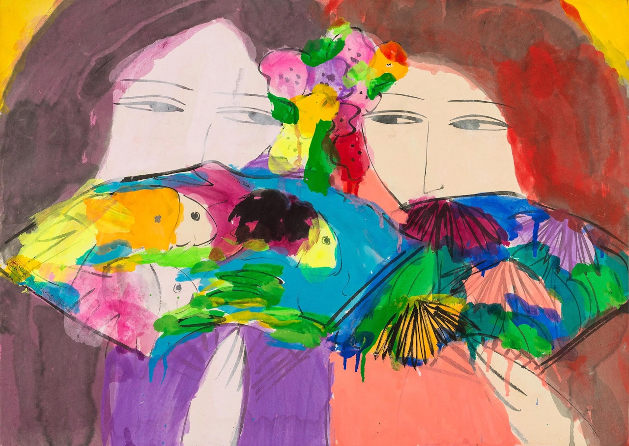 Two Women with Fans by Walasse Ting