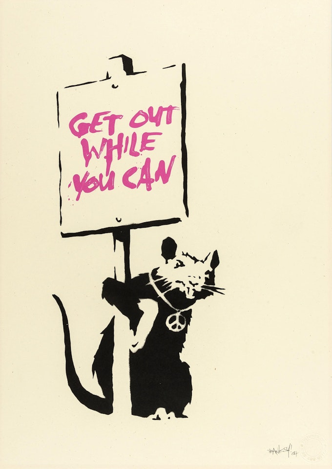 Get Out While You Can (Pink) (Signed) by Banksy