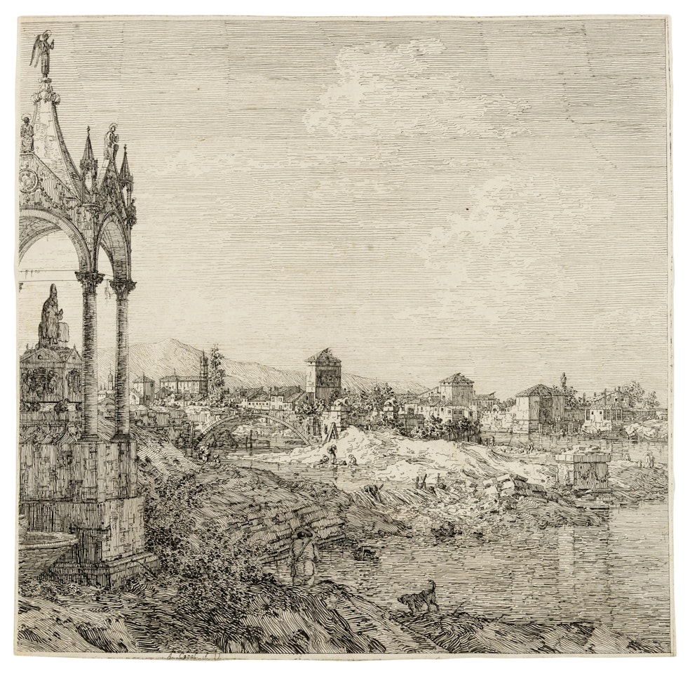 View of a Town with a Bishop"s Tomb by Canaletto