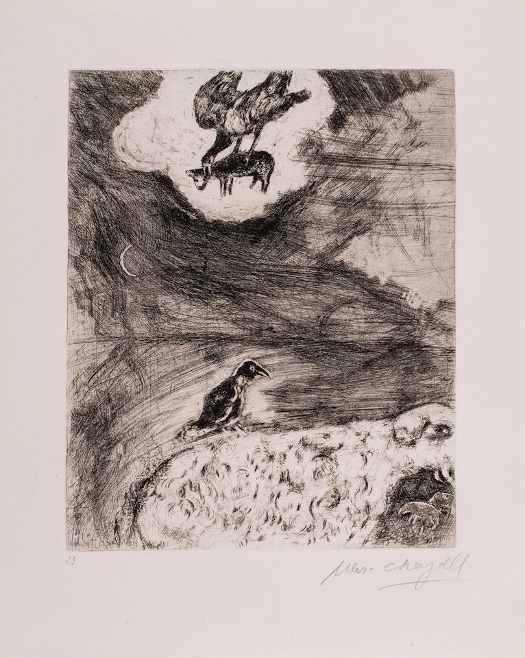 Le Corbeau Voulant Imiter l"Aigle pl.23, from Fables de la Fontaine (Cramer 22) by Marc Chagall