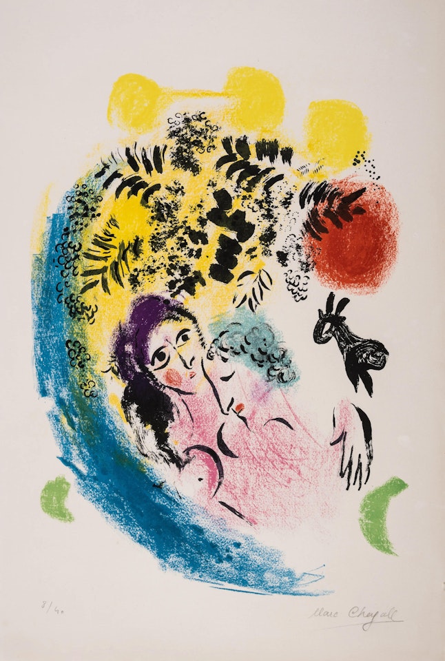 Les Amoureux aux Soleil Rouge (Mourlot 285; Cramer 43) by Marc Chagall