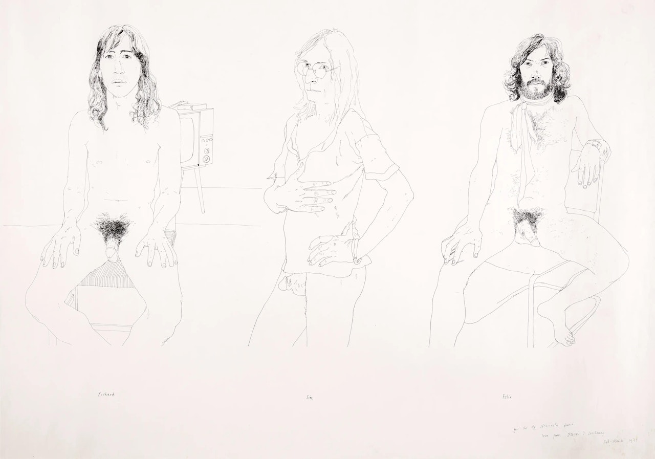 Richard, Jim and Felix, for the Oz Obscenity Fund by David Hockney