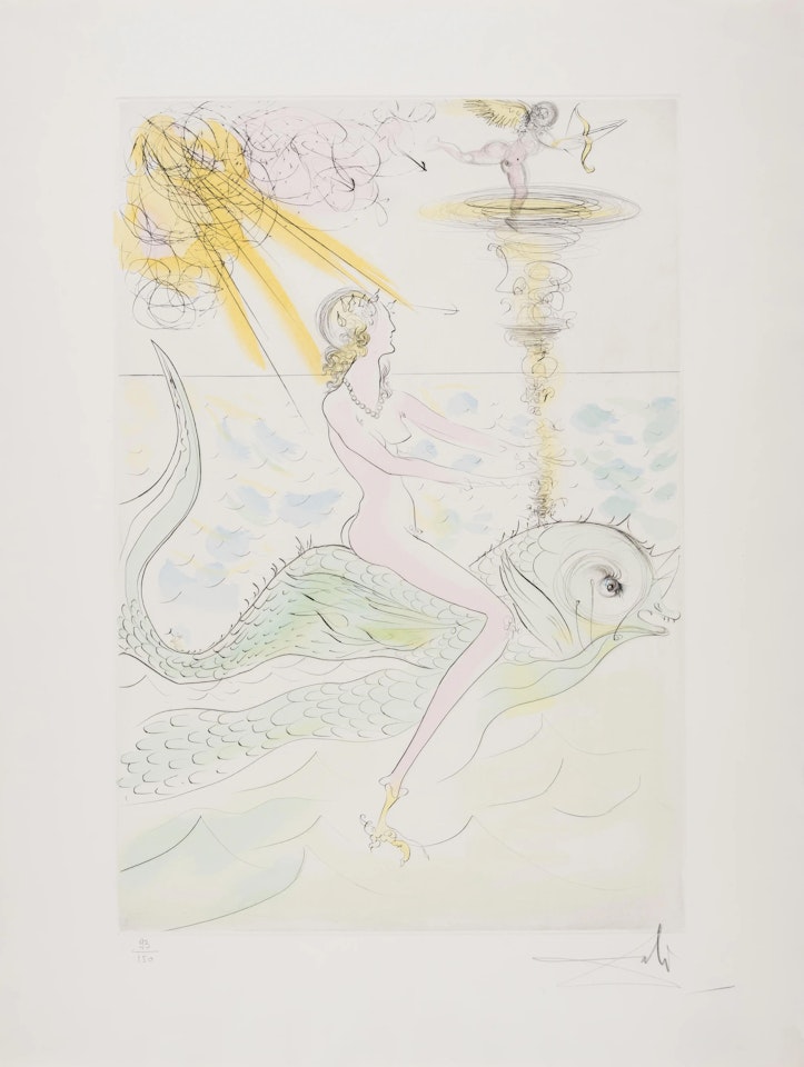 Sirène au Dauphin, from Suite mythologique nouvelle (Field 71-8J; M&L489a) by Salvador Dali