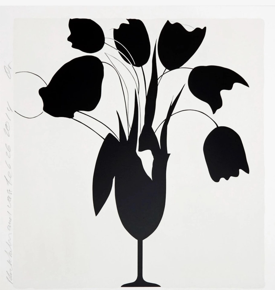 Black Tulips and Vase, Feb 26, 2014 by Donald Sultan