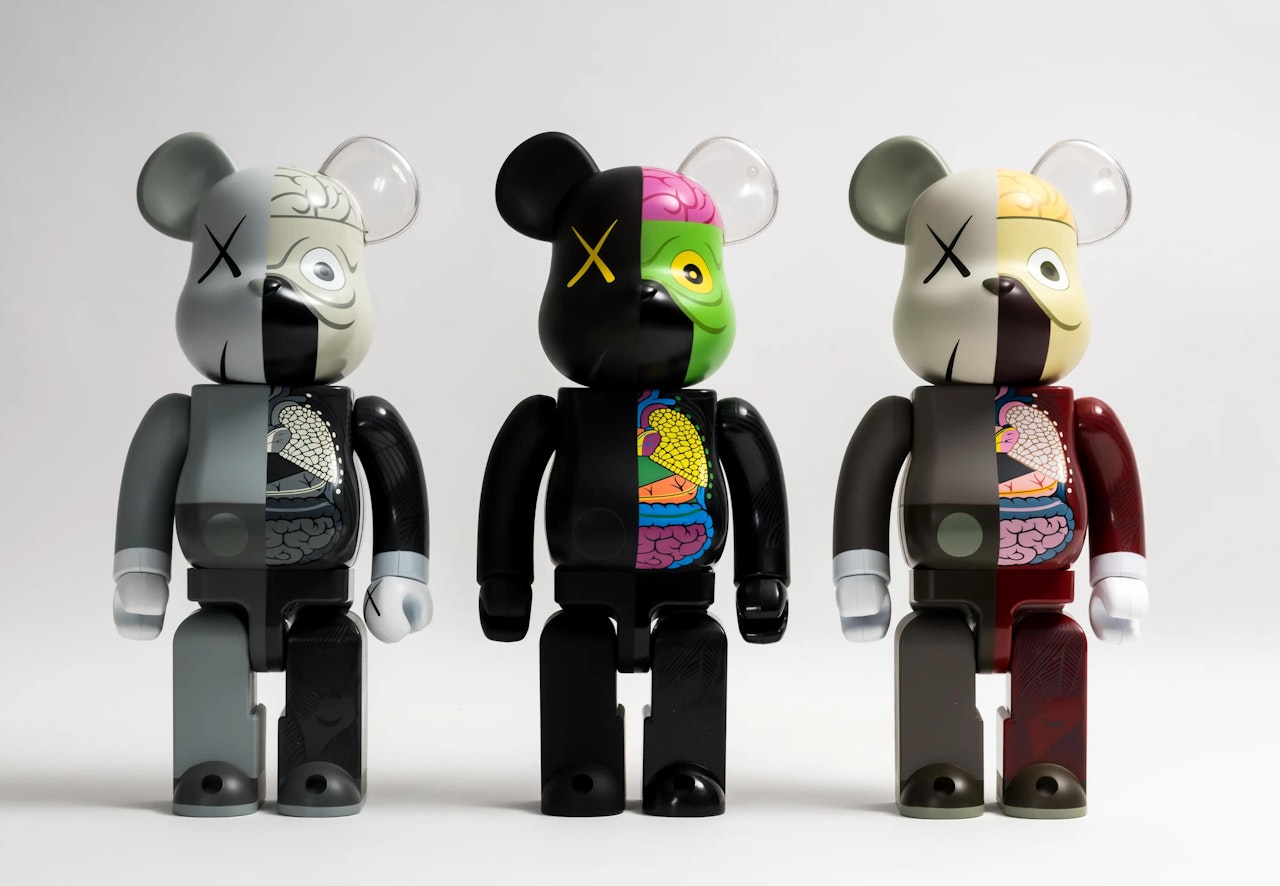 OriginalFake Dissected Bearbrick Companion 400% (Grey, Black and Red) by Kaws