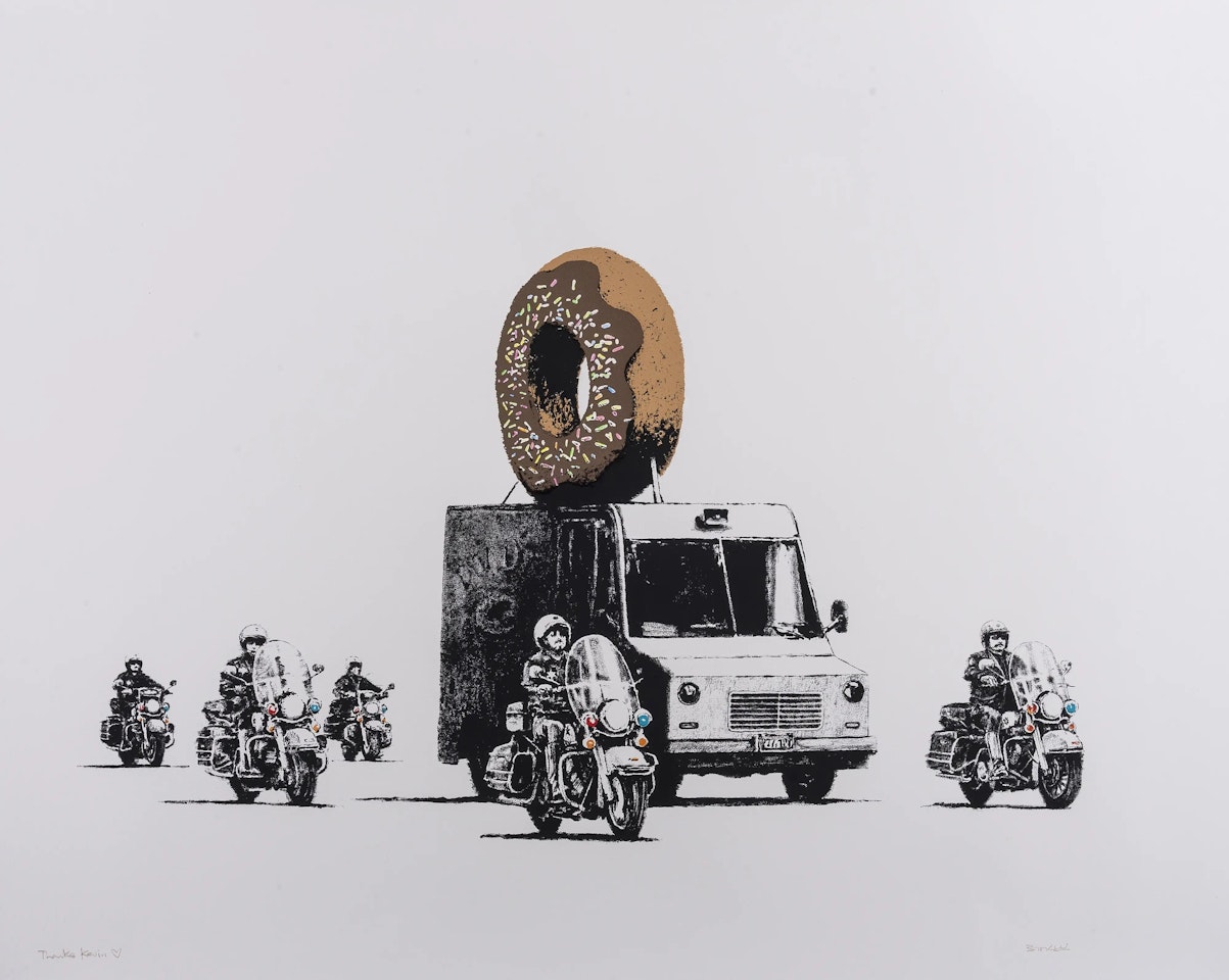 Donuts (Special Edition - Chocolate) (Hand-coloured and Signed) by Banksy