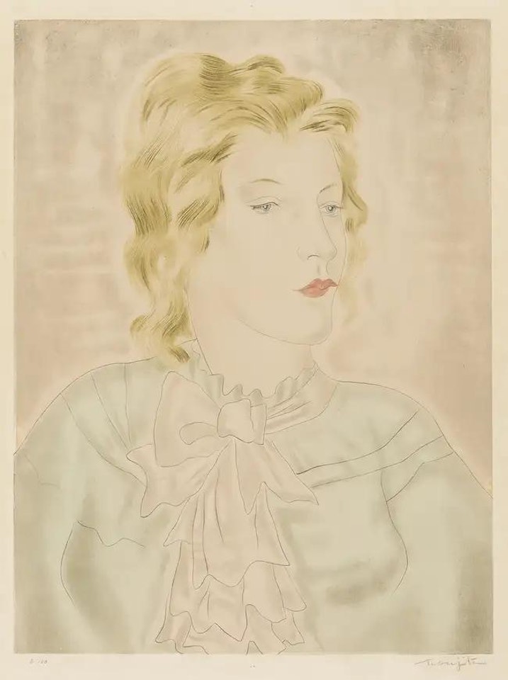 Femme à la cravate rose (Buisson 30.26) by Leonard Tsuguharu Foujita