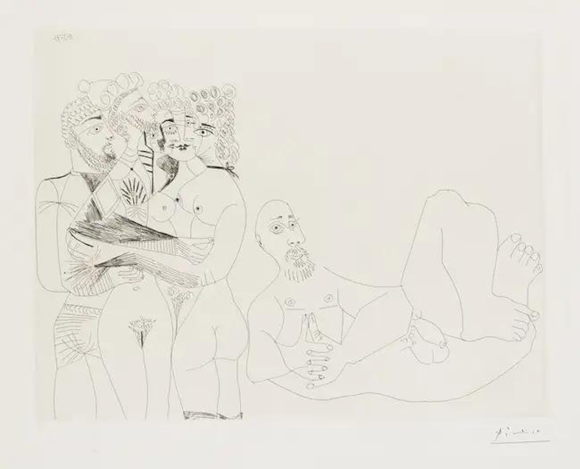 156 Series: Reclining Male Nude and Five Embracing Nudes, One a Hermaphrodite (Bloch 1977) by Pablo Picasso