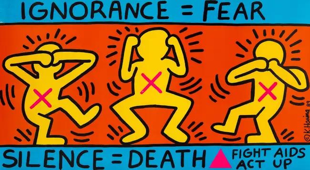 Ignorance = Fear. Silence = Death. Fight AIDS. Act-UP (Prestel 83) by Keith Haring