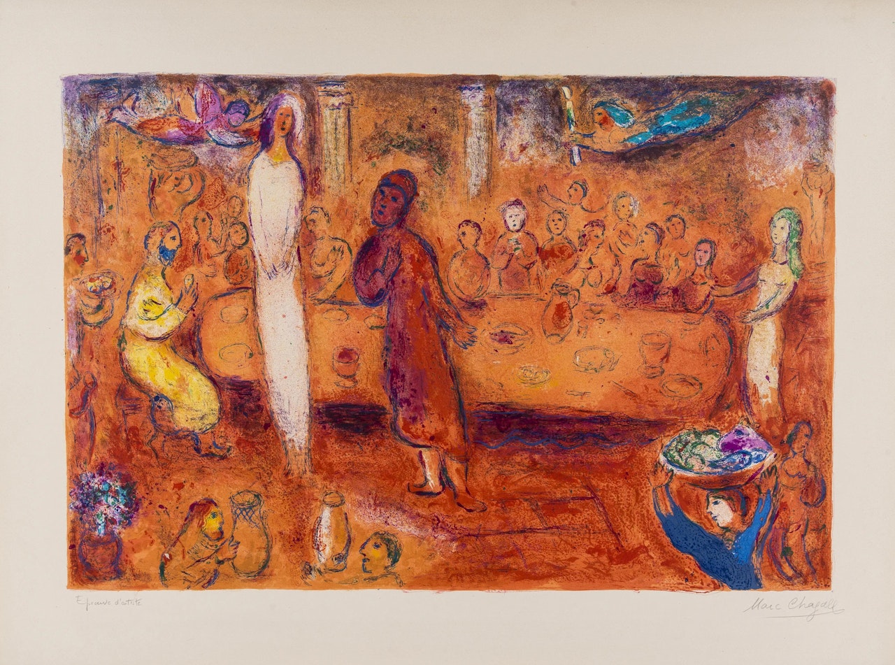 Mégaclès Reconnaîte sa Fille Pendent le Festin (Mourlot 347) by Marc Chagall