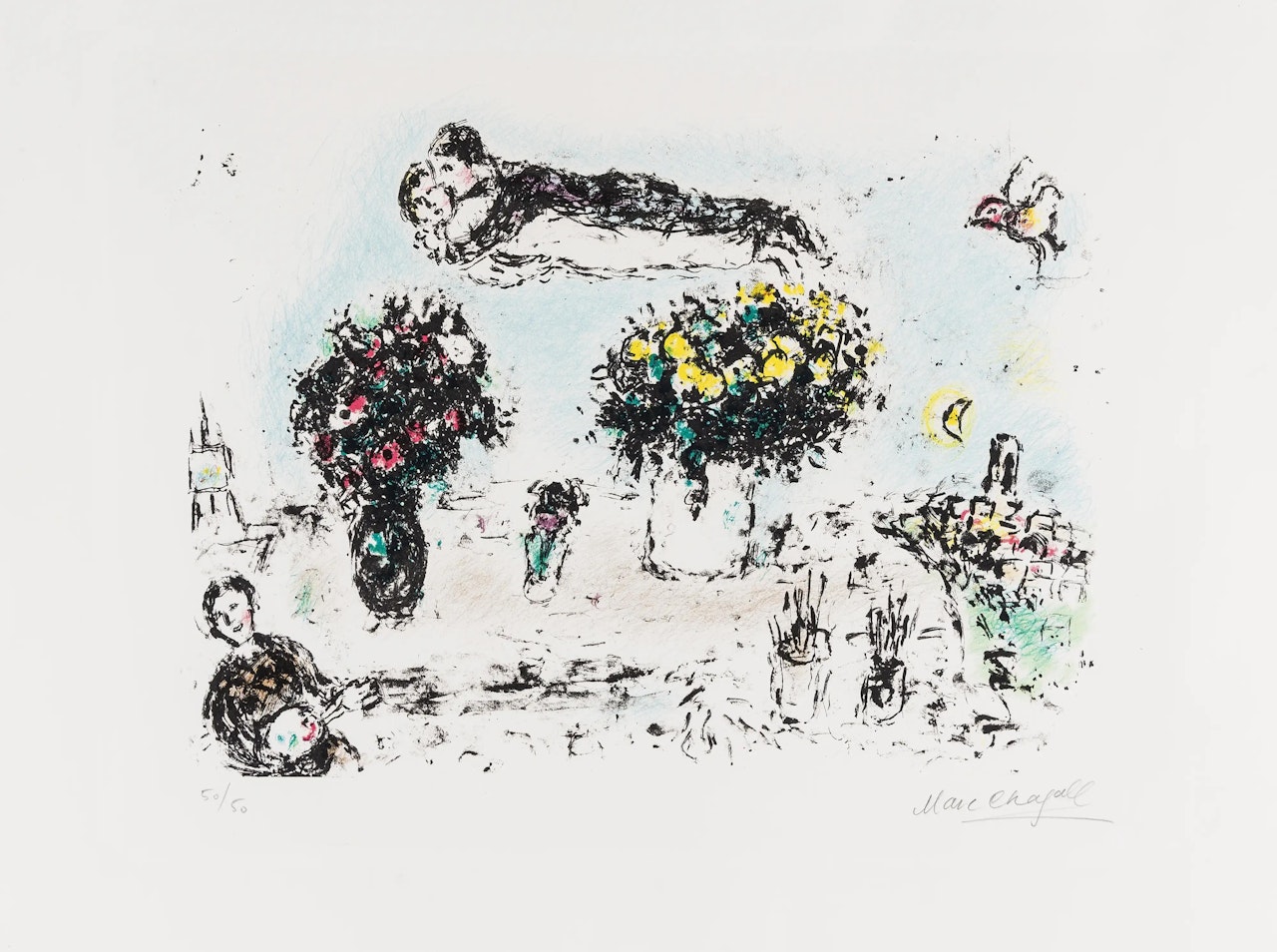 Le Peintre Aux Trois Bouquets (Mourlot 998) by Marc Chagall