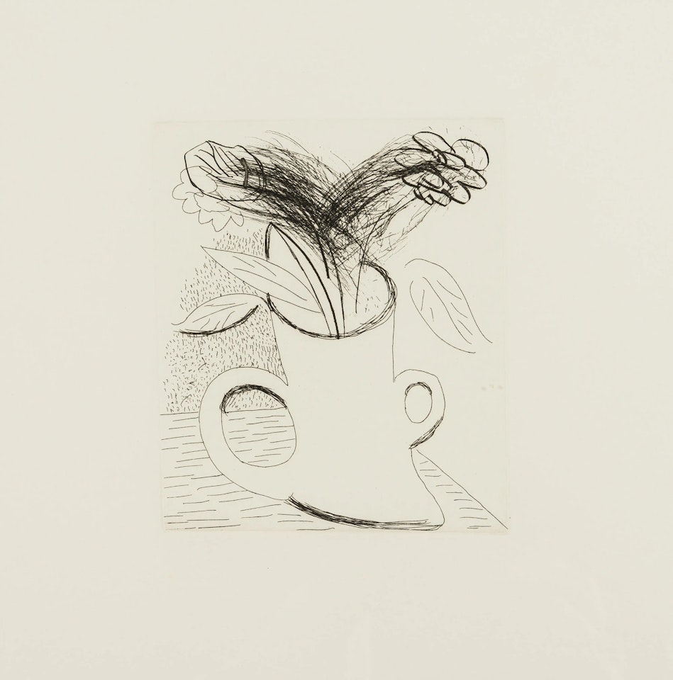 Untitled (Flowers in double-handled vase) by David Hockney