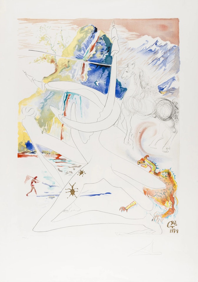 L"Unicorne laser désintègre les cornes de rhinocéros cosmiques, (M&L 646a; Field 74-12-H) by Salvador Dali