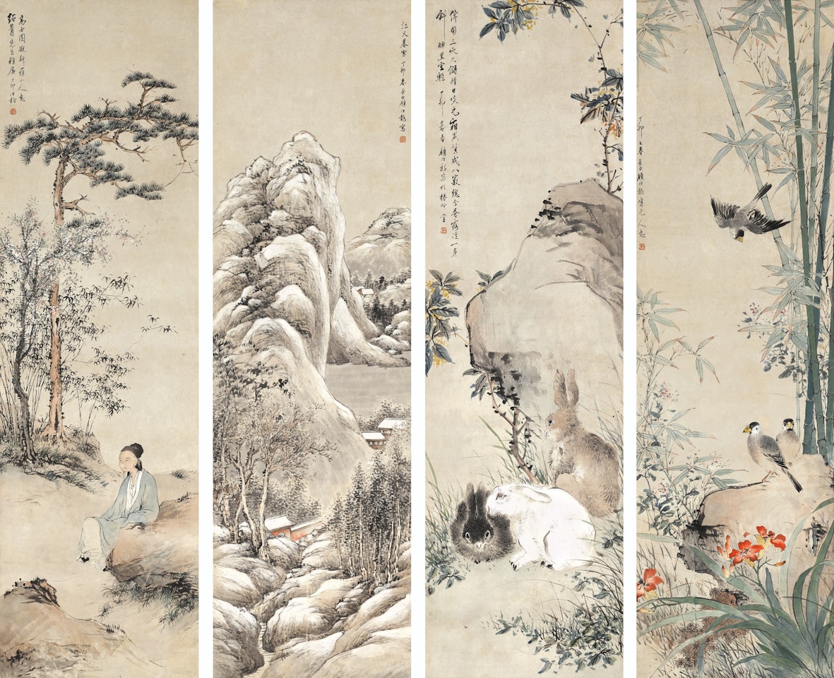 four hanging scrolls by Yan Bolong