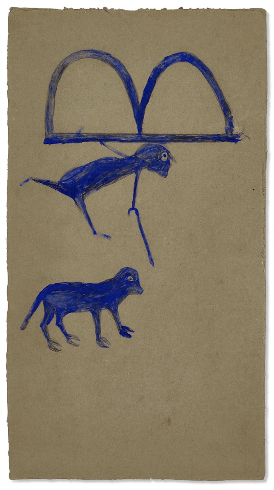Untitled (Blue Man with "B" on His Back) by Bill Traylor