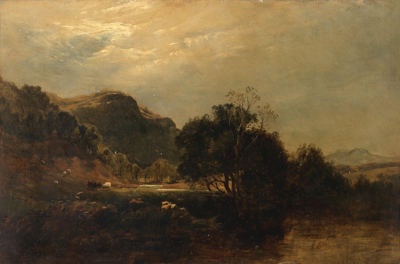 Lake landscape, thought to be Llyn Dinas, North Wales by Sidney Richard Percy