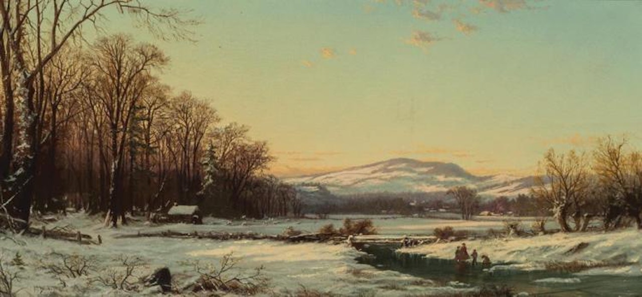 "Figures by a Valley Stream, A Winter Scene" by Alfred Thompson Bricher