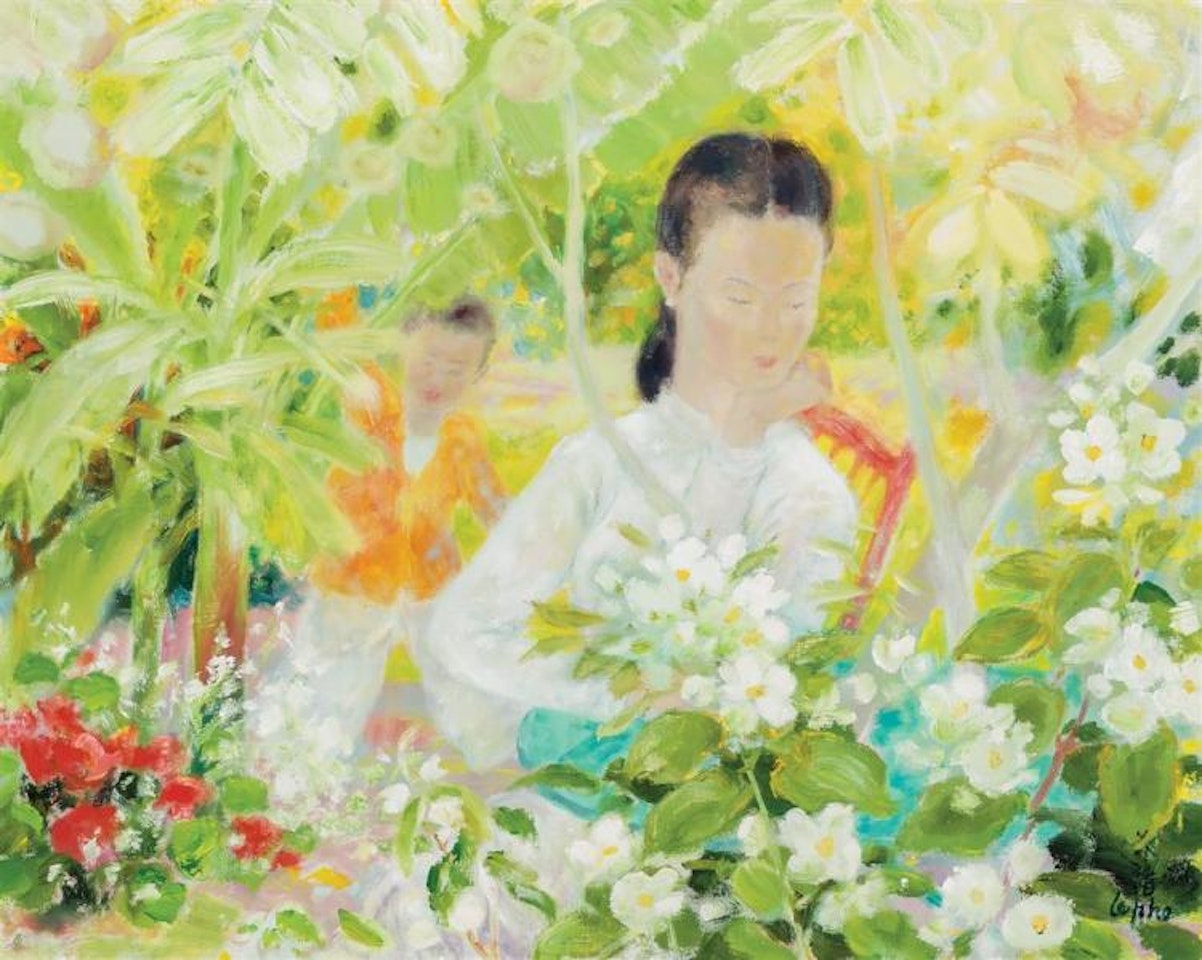 Mother and Child in a Garden ("Le Femme et les Seringas") by Le Pho